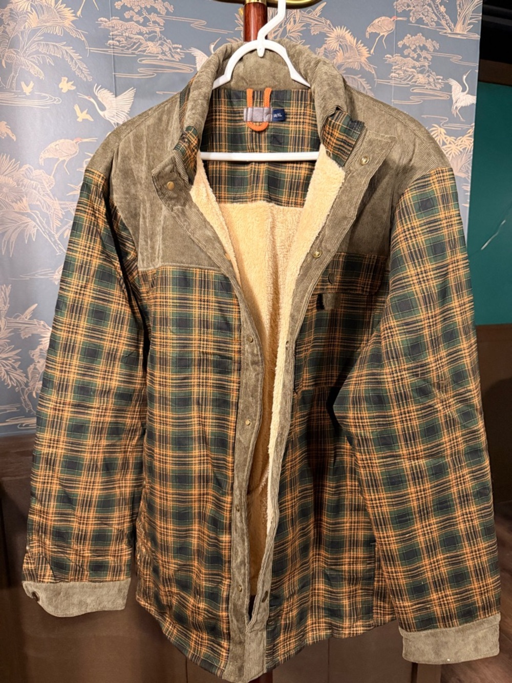 Men's Plaid Sherpa-Lined Jacket - Green/Tan